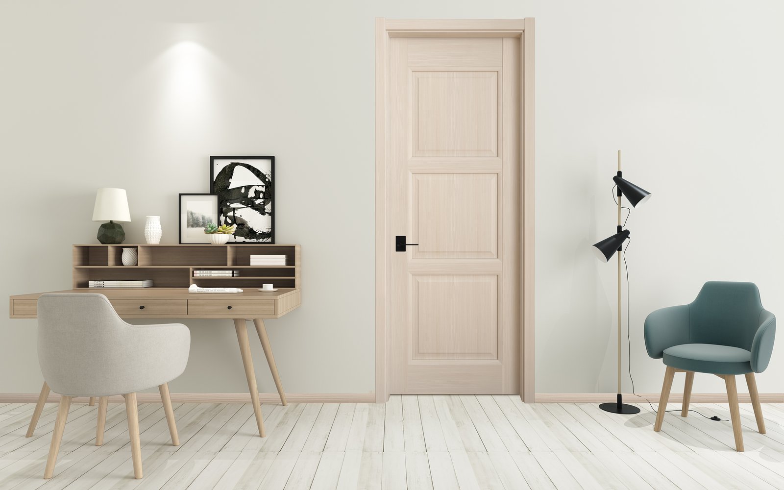 Puerta interior y marco WPC GOLDEA en ambiente contemporáneo
